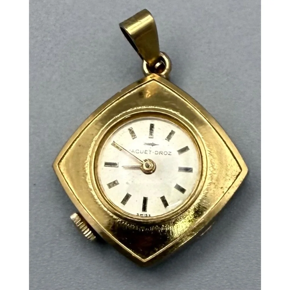 Vintage Jaquet-Droz Swiss 17 Jewel Mechanical Pendant Watch Necklace As Is